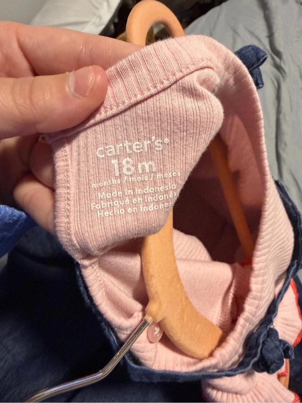 Carter's Pink Ruffled Top with Blue Denim Button Romper